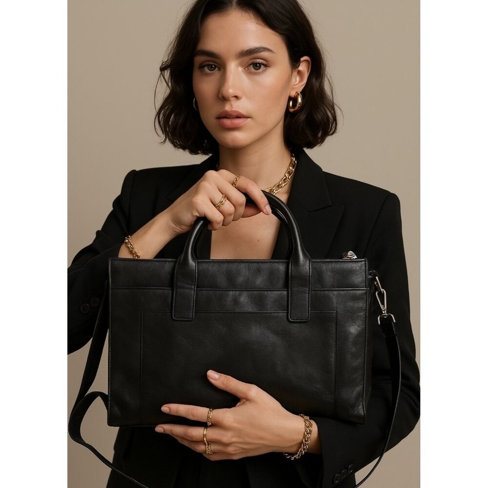 Wilsons Leather Pelle Studio Black Business Briefcase Laptop Handbag